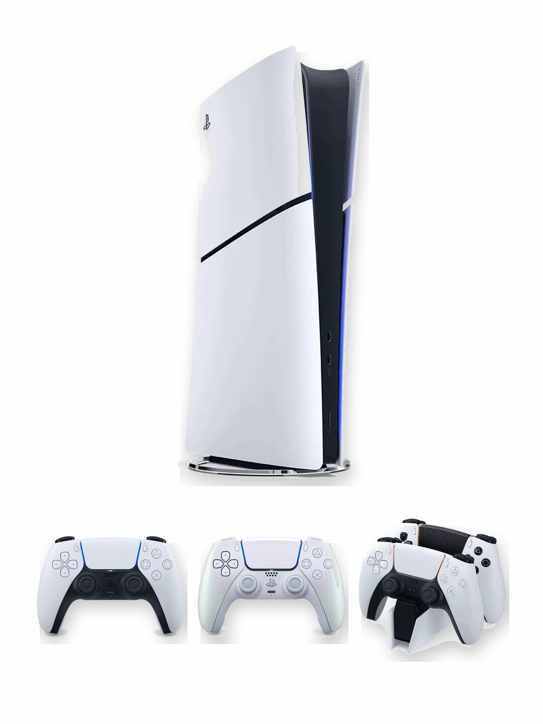 Игровая приставка Sony PlayStation 5 Slim Digital Edition 1 ТБ без дисковода, белая, японская версия + 2-й геймпад DualSense Chroma Pearl + зарядная станция