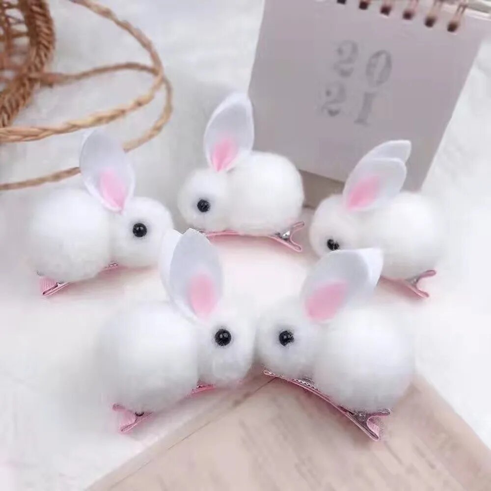 Заколка для волос кролик плюш White