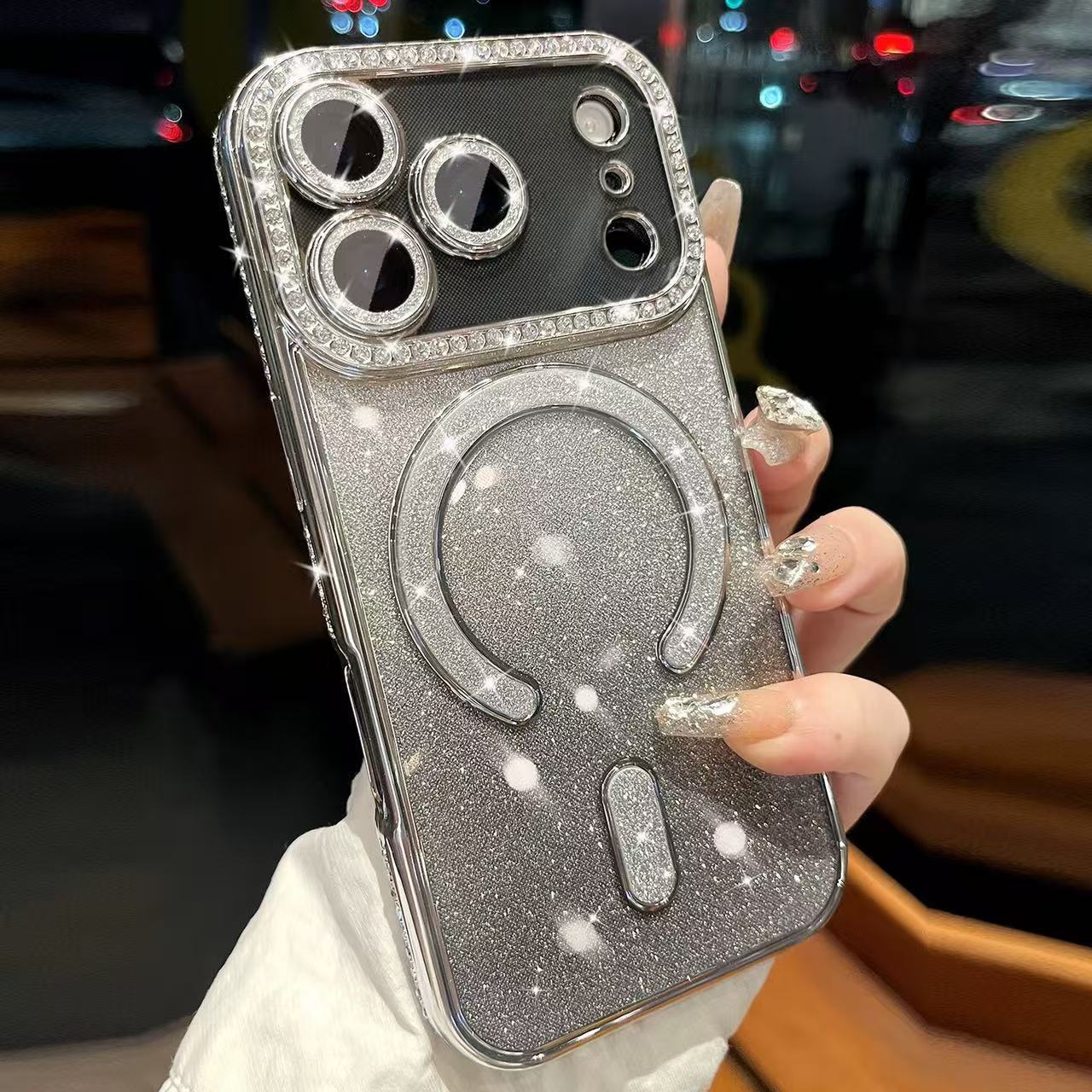 Чехол со Стразами на Краю и Магнитом + Блестящий Лист для iPhone 11 Полная Защита