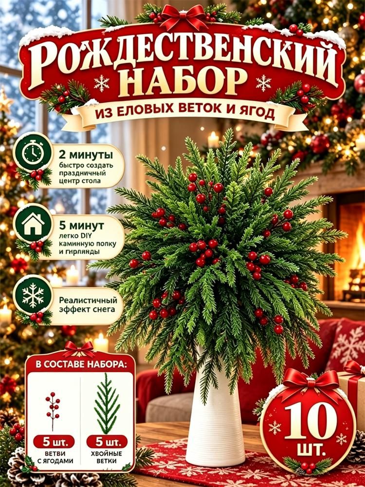 Ветки искусственные с ягодами, 35 см, 20 шт
