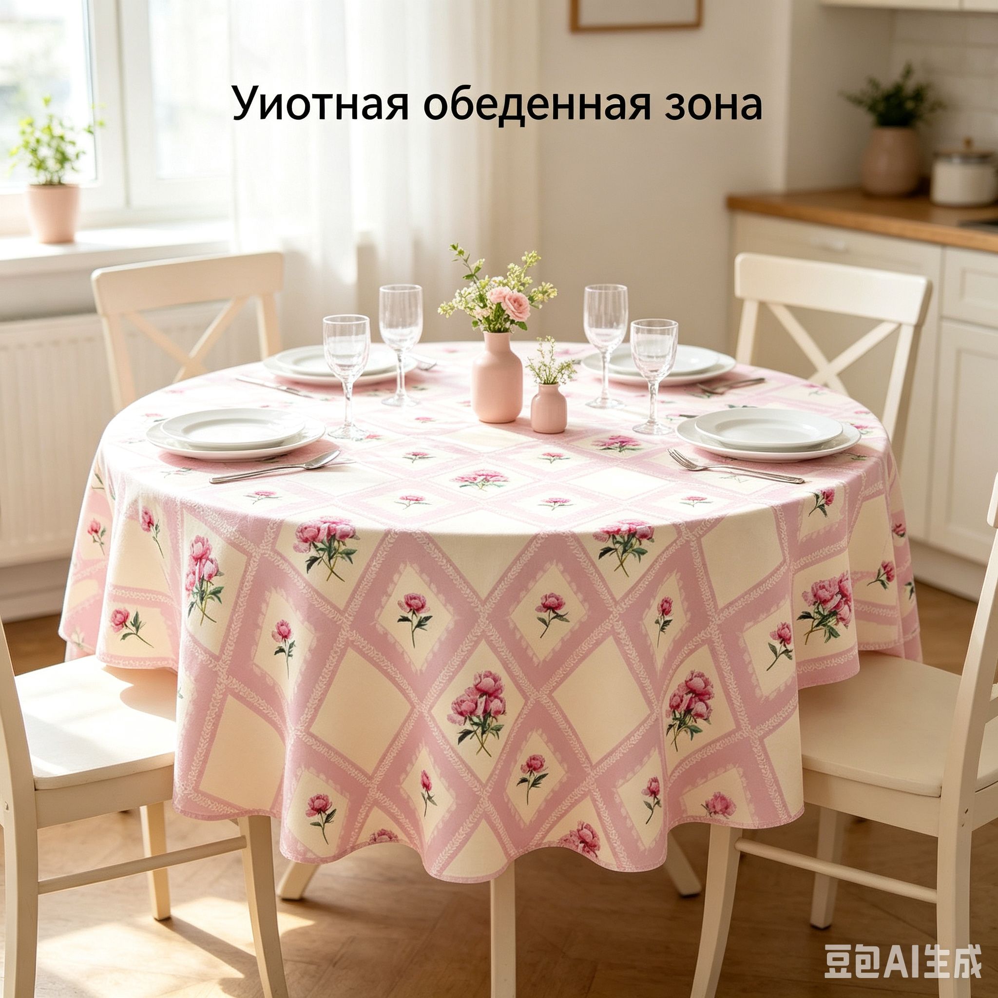 Скатерть 150x150 см полиэстер круглая антискользящее покрытие фуксия