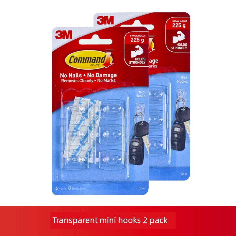 3M Мини-крепежные крючки прозрачные без следов 2 пакета крепление для картин и легких предметов
