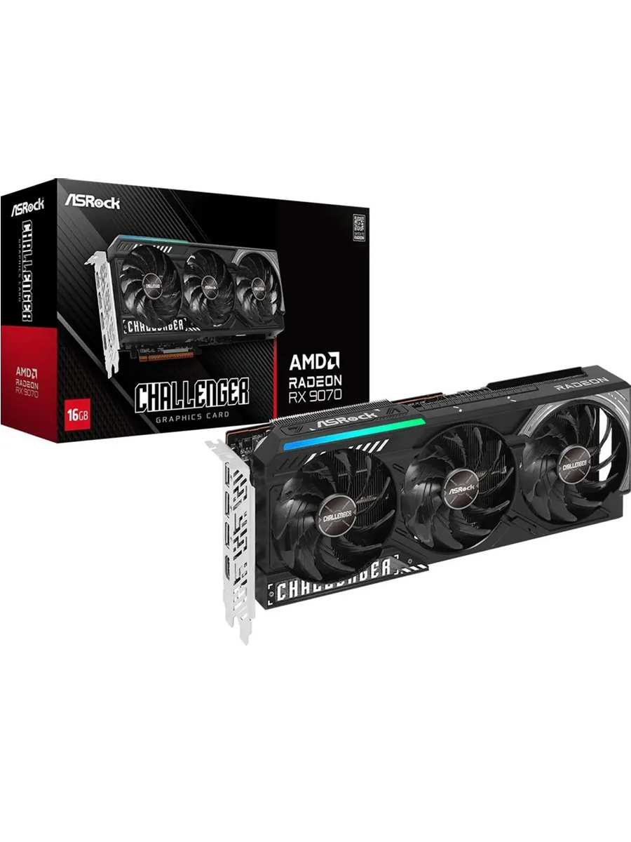 Видеокарта Asrock PCI-E 5.0 RX9070 CL 16G AMD Radeon RX 9070 16Gb 256bit GDDR6, черный