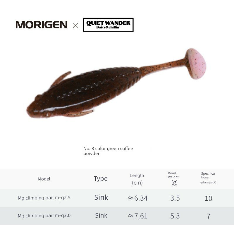 MORIGEN CRAWL SHAD Мягкая приманка для рыбалки - 2,5 дюйма, 3,5 г, Зелено-карамельный розовый цвет для ловли окуня