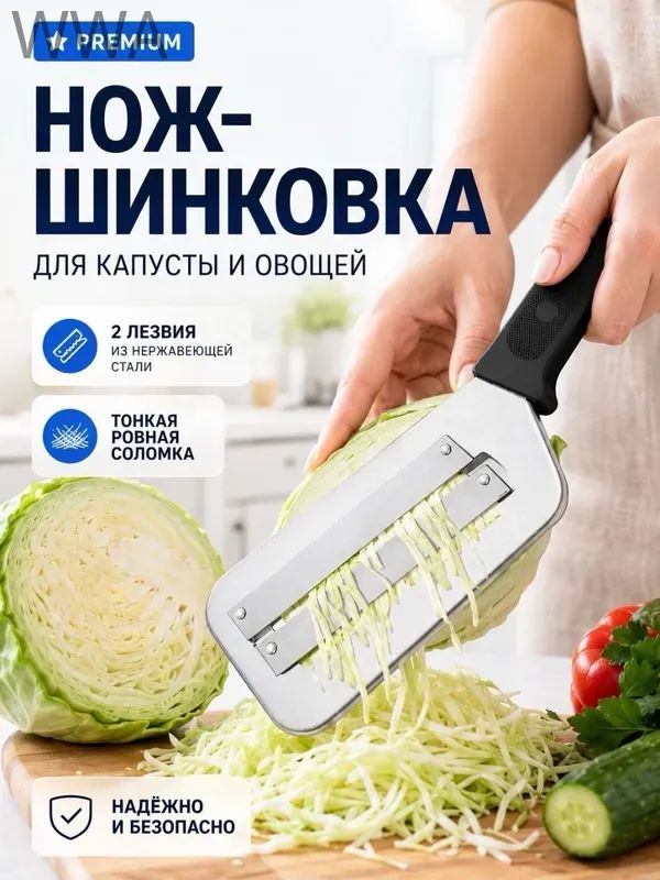 Шинковка для капусты нож кухонный черный, Удобная ручка, Простая очистка