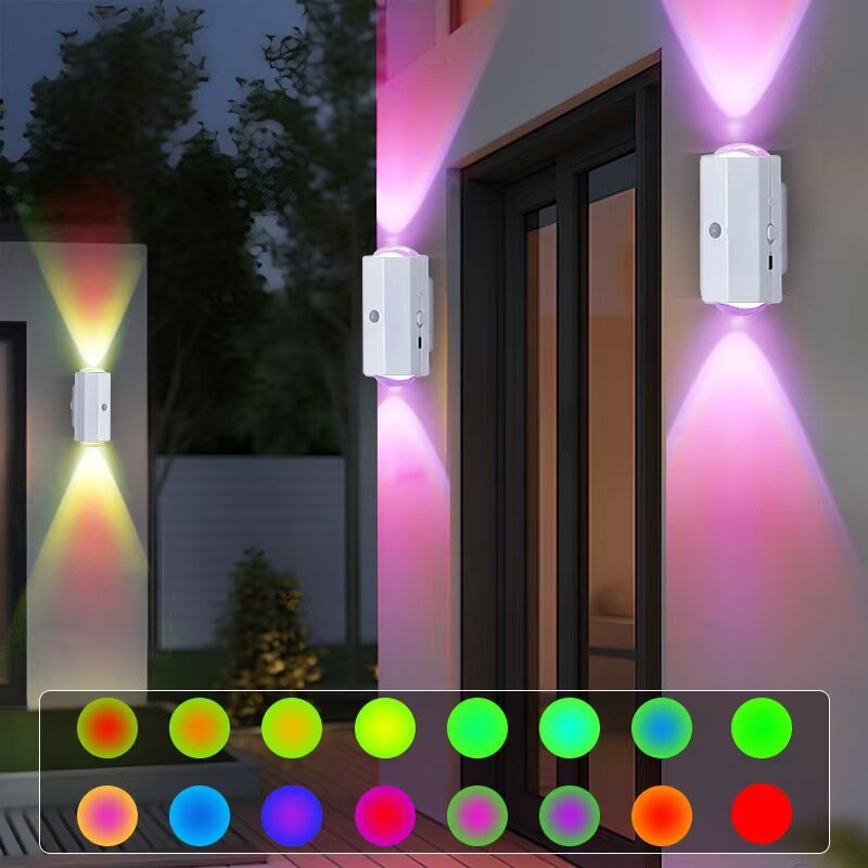 Перезаряжаемый сенсорный настенный светильник, 2 головы, RGB, черный, патентный дизайн, беспроводной, ночник