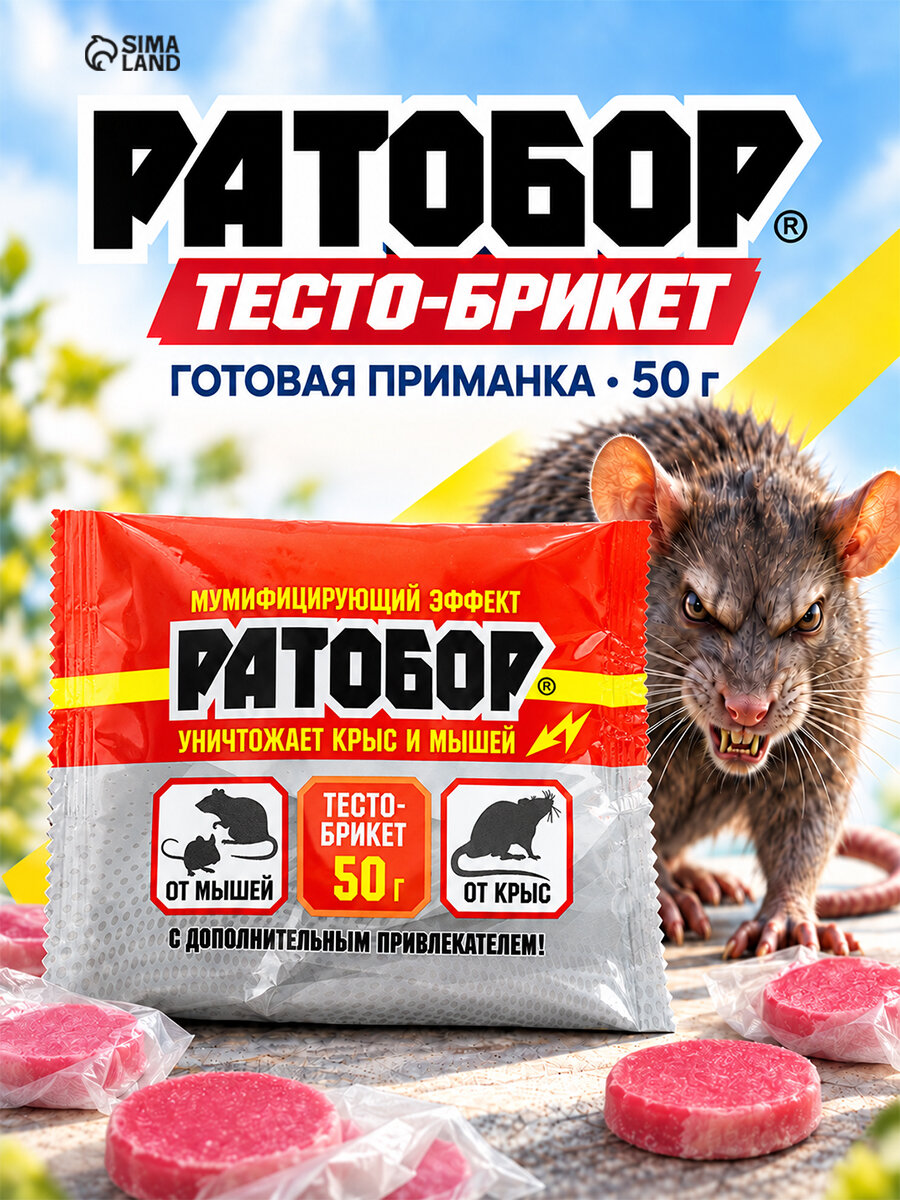 Тесто-брикеты Ратобор, от грызунов, с ароматом сыра, мумифицирующий эффект, 50г
