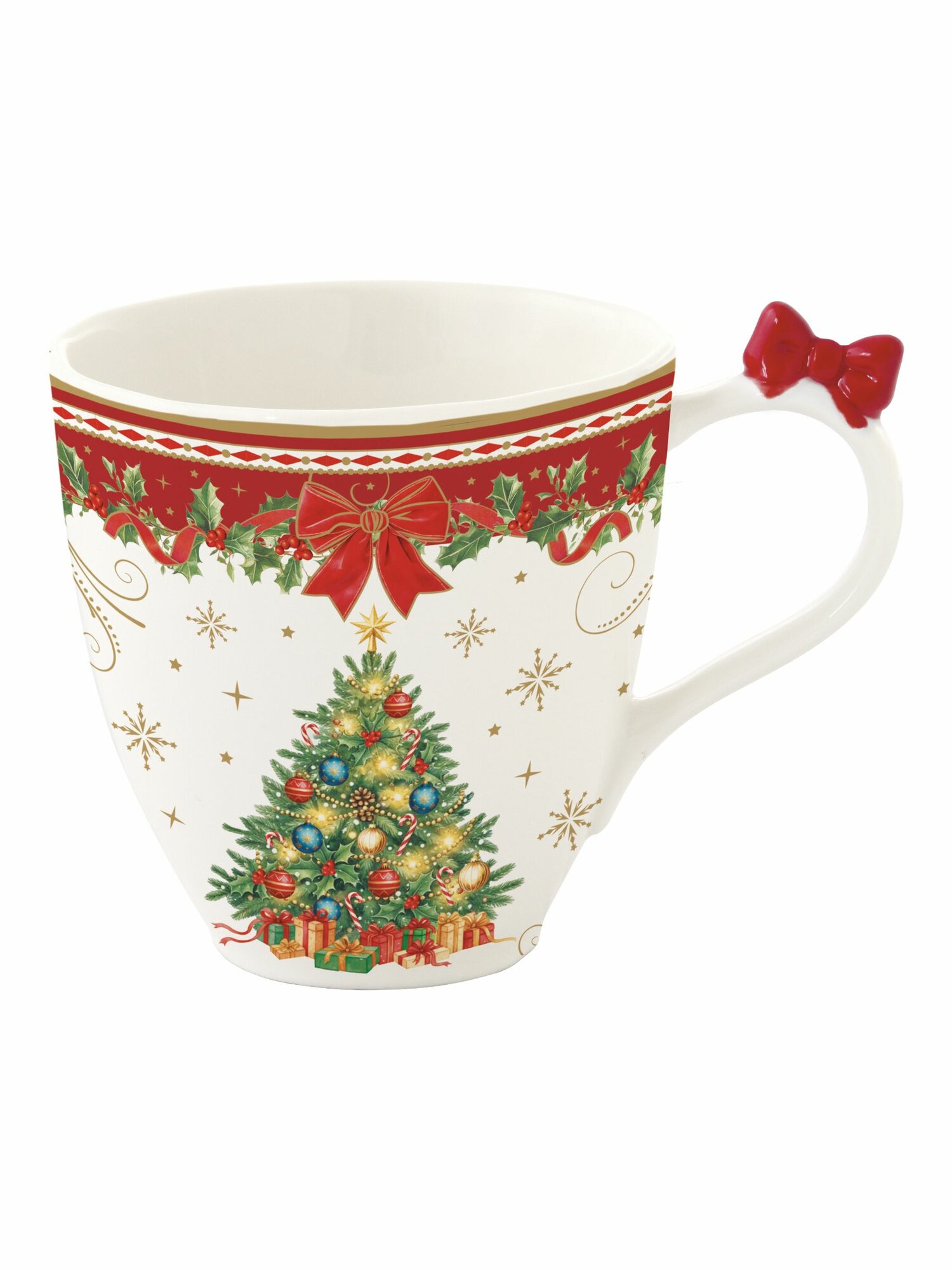 Кружка фарфоровая 350 мл Christmas Heritage с новогодним принтом для чая и кофе белая/красная