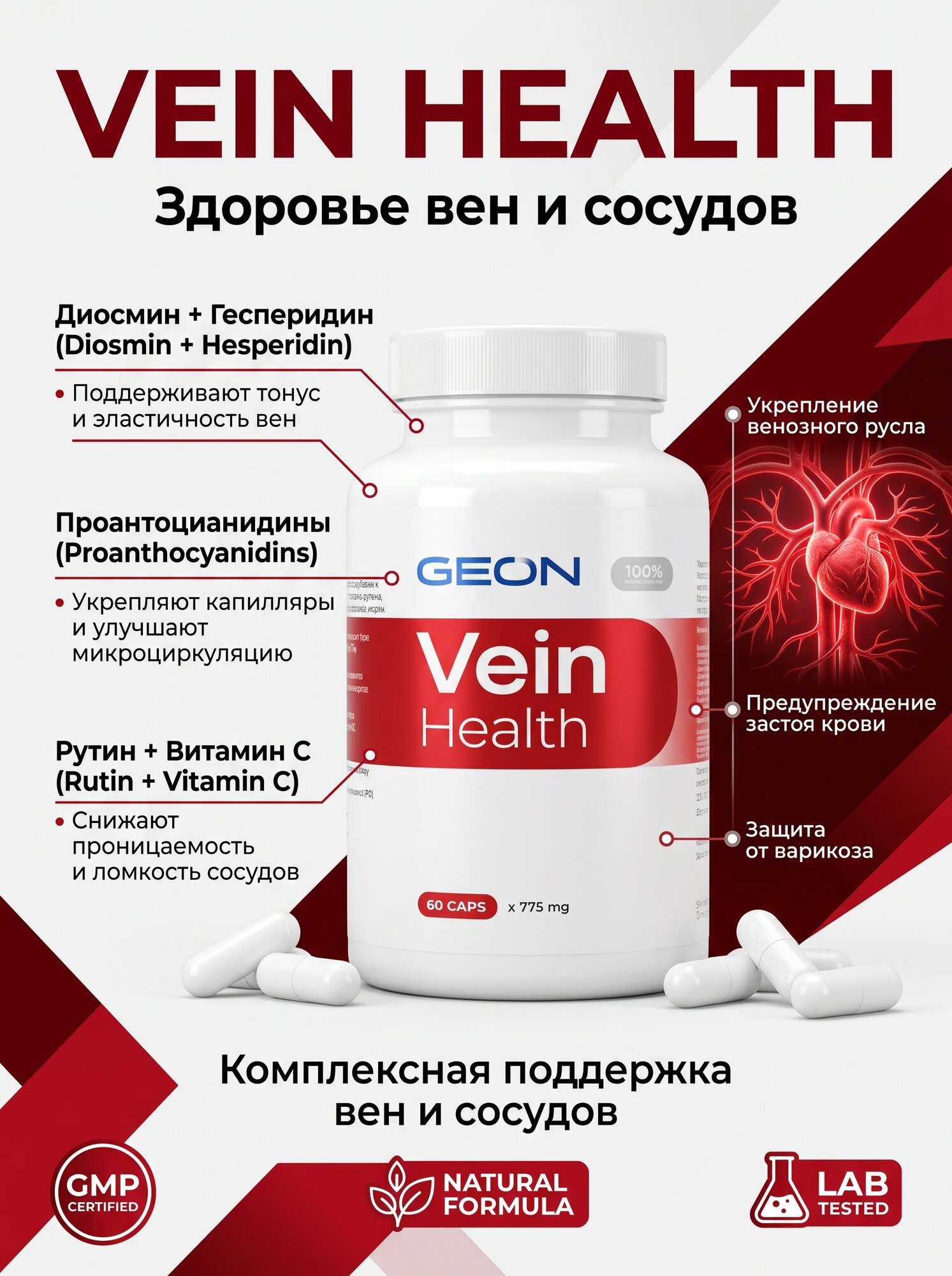 GEON Профилактика варикоза вен Vein Health 60 капсул x 775 мг