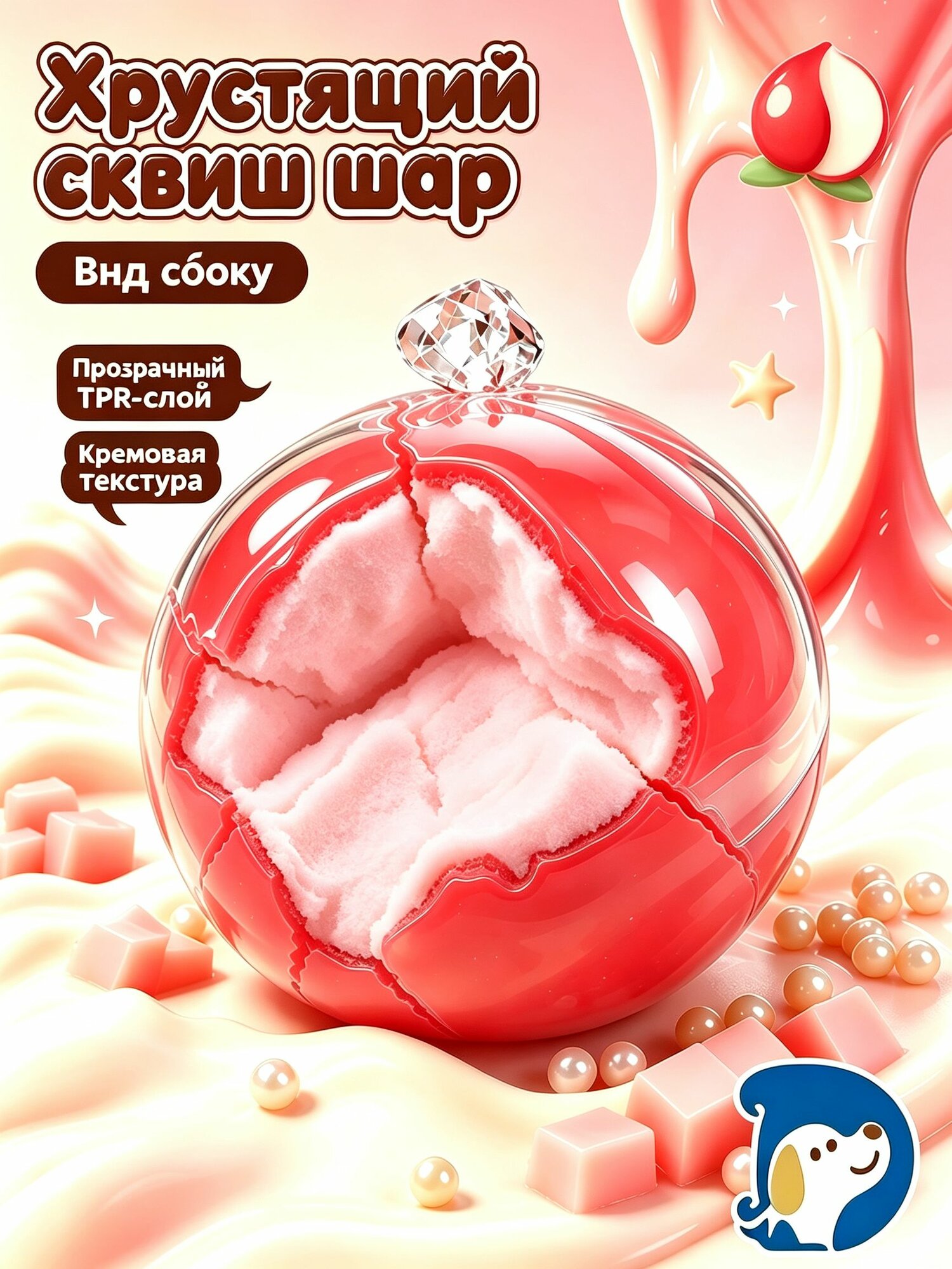 Хрустящий сквиш-шар красное яблоко, антистресс игрушка с красной хрустящей оболочкой, тактильная мялка для снятия стресса для детей и взрослых