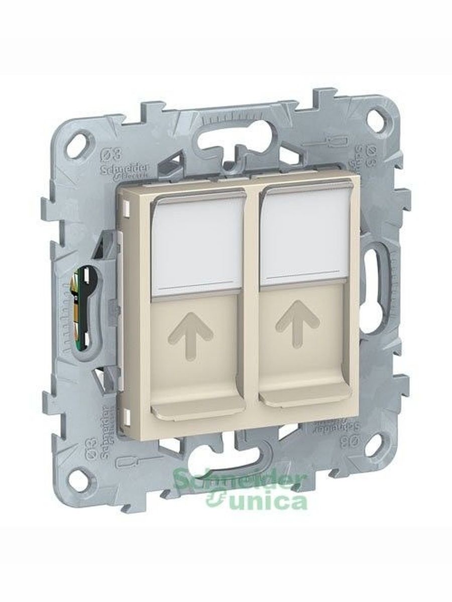 Розетка RJ45x2 Schneider UNICA NEW бежевая NU542044