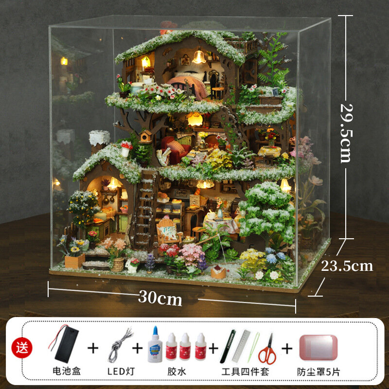 G Снежная Time Treehouse DIY деревянная 3D модель с пылезащитным чехлом, инструментом, клеем и пультом