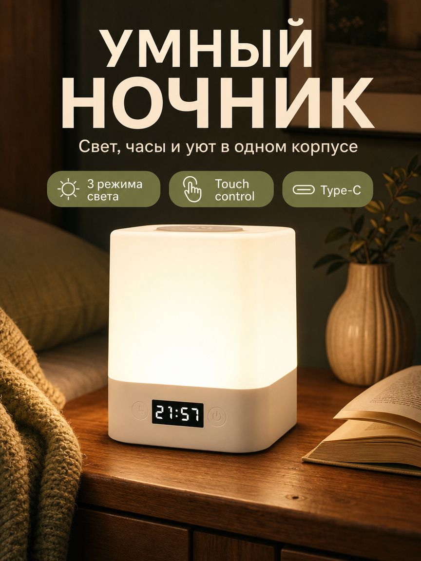Ночник светильник настольный беспроводной для дома в спальню, детский ночник на аккумуляторе для мальчиков и девочек.