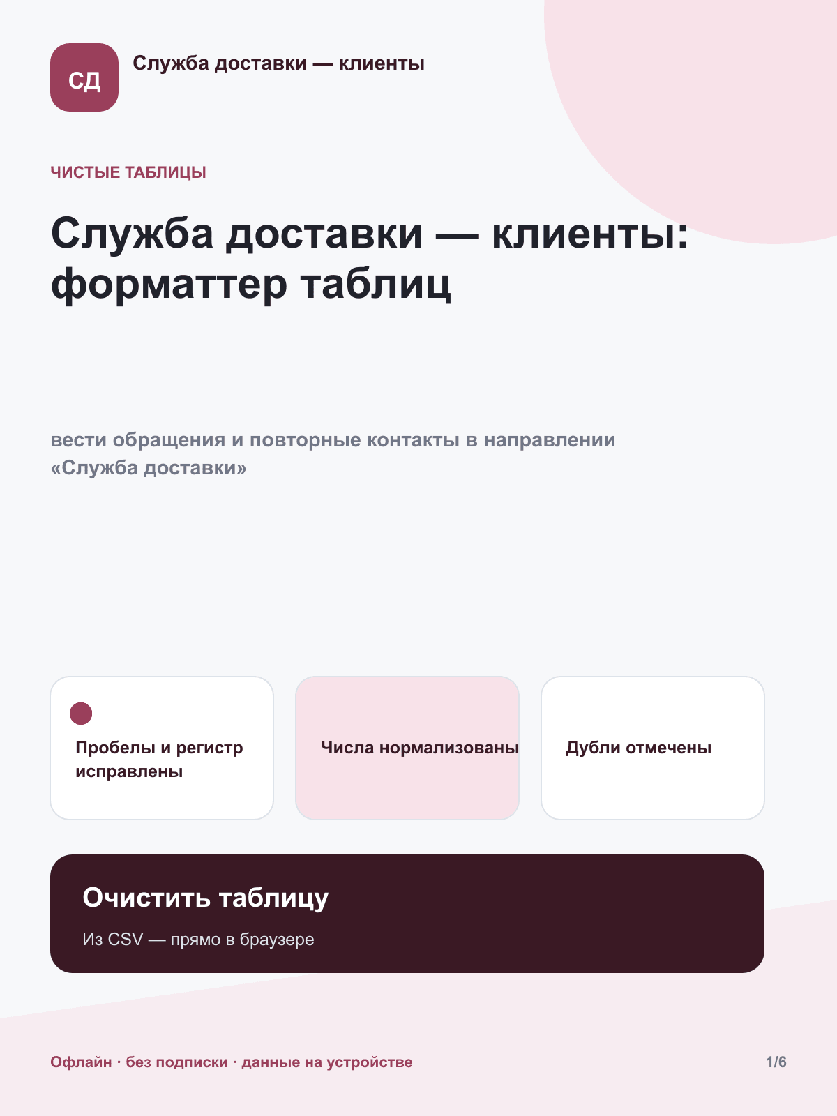 Служба доставки — клиенты: форматтер таблиц
