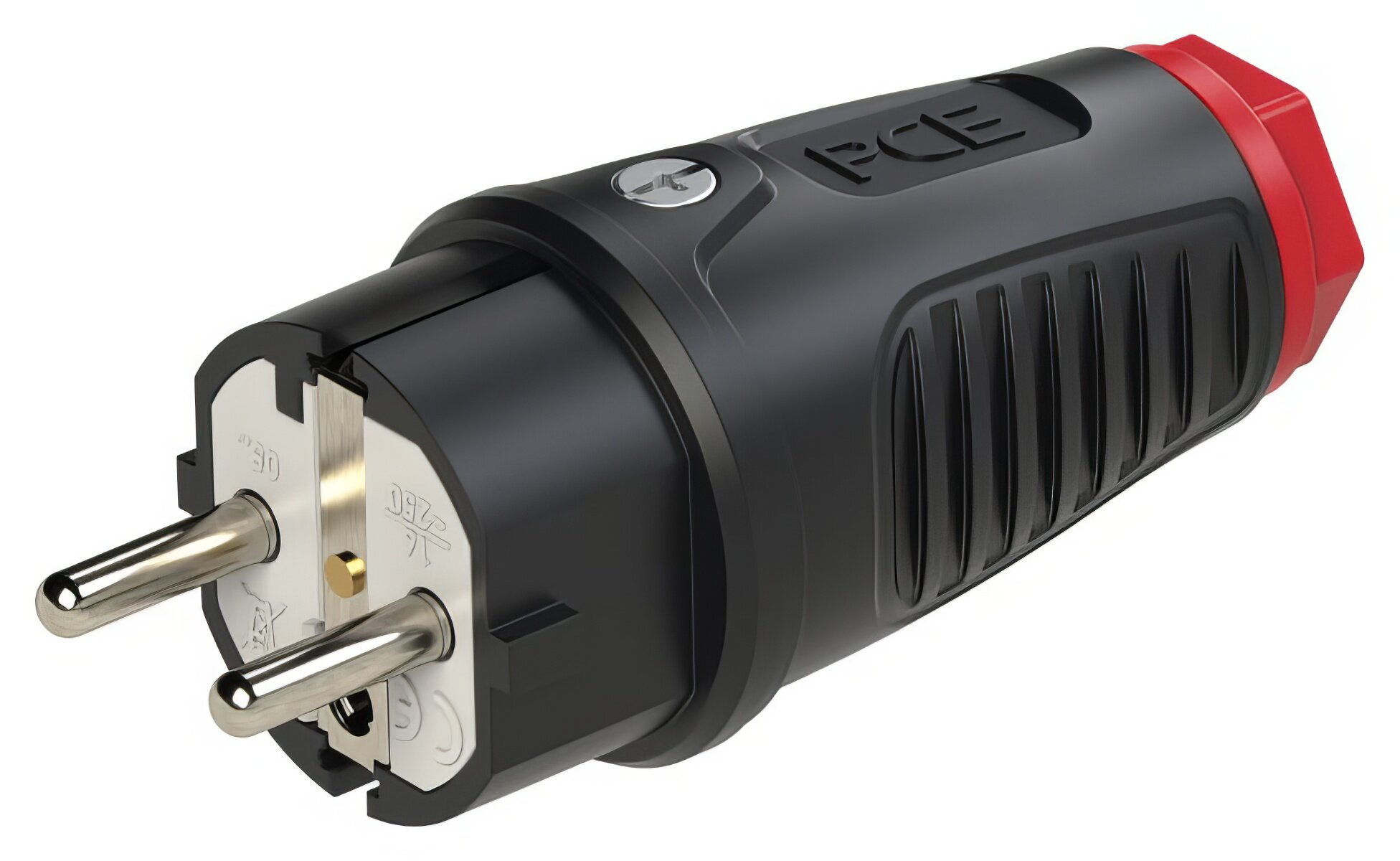 Кабельная вилка PCE 16А, 250V, 2P+E, IP54, корпус черный, маркер красный 0521-sr
