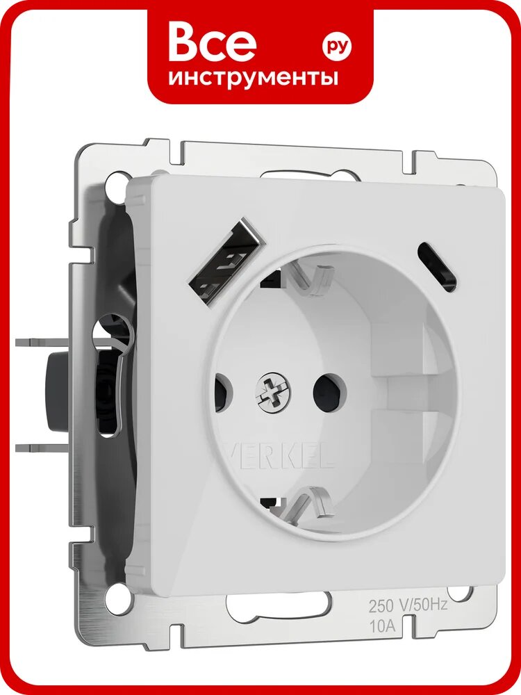 Розетка WERKEL с заземлением, шторками и usb тип a+c (белый акрил) w1171741 a064014