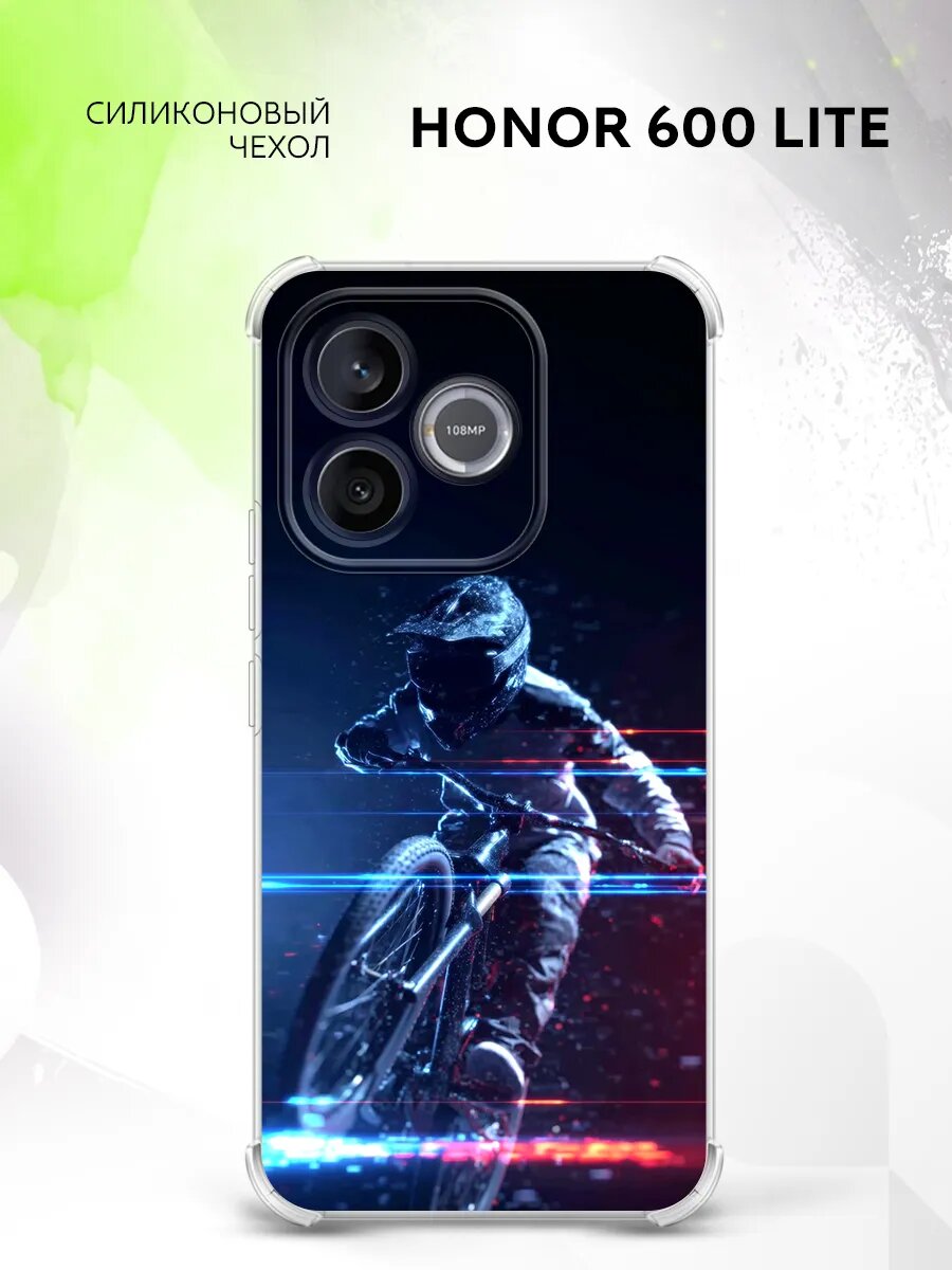 Чехол на Honor 600 lite, Хонор 600 Лайт защита камеры и углов, бампер с принтом мотоциклист