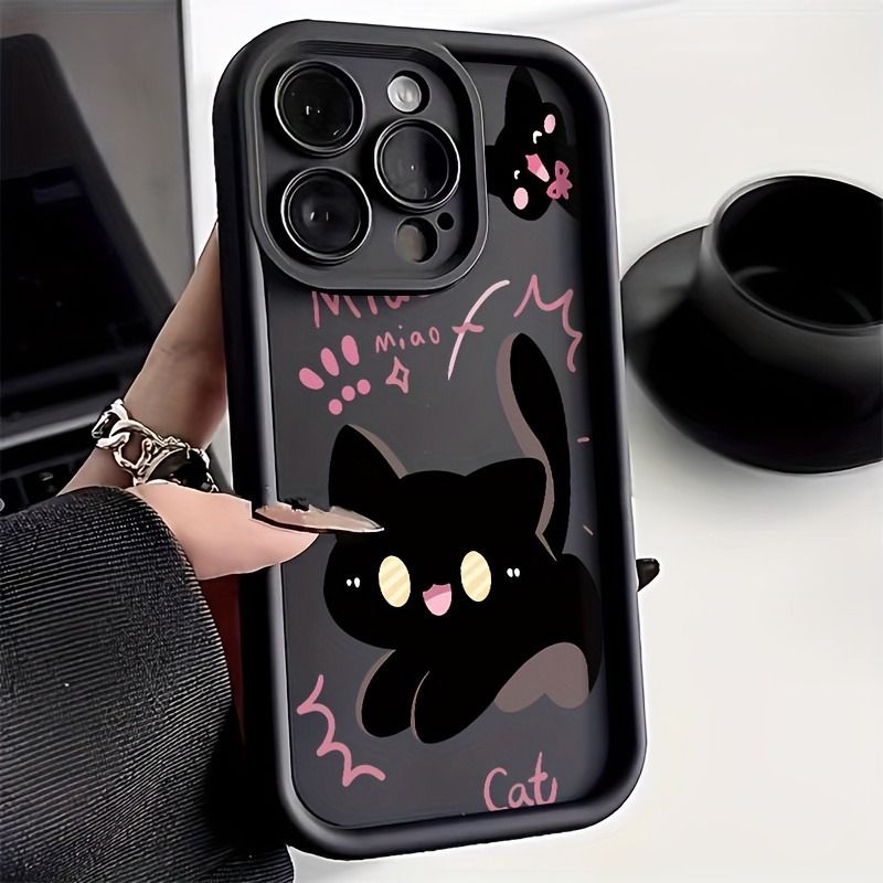Чехол на Айфон 11 / IPHONE 11 чёрный с дизайном Милый черный кот, силиконовый антиударный