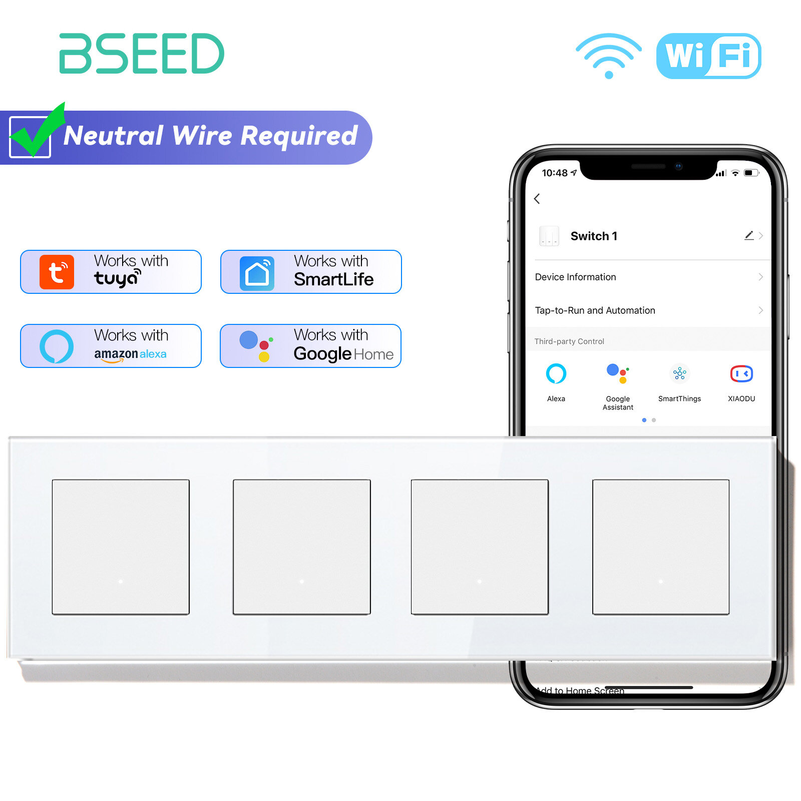 Умный выключатель c Алисой, Легко нажать, WIFI, панель стекл