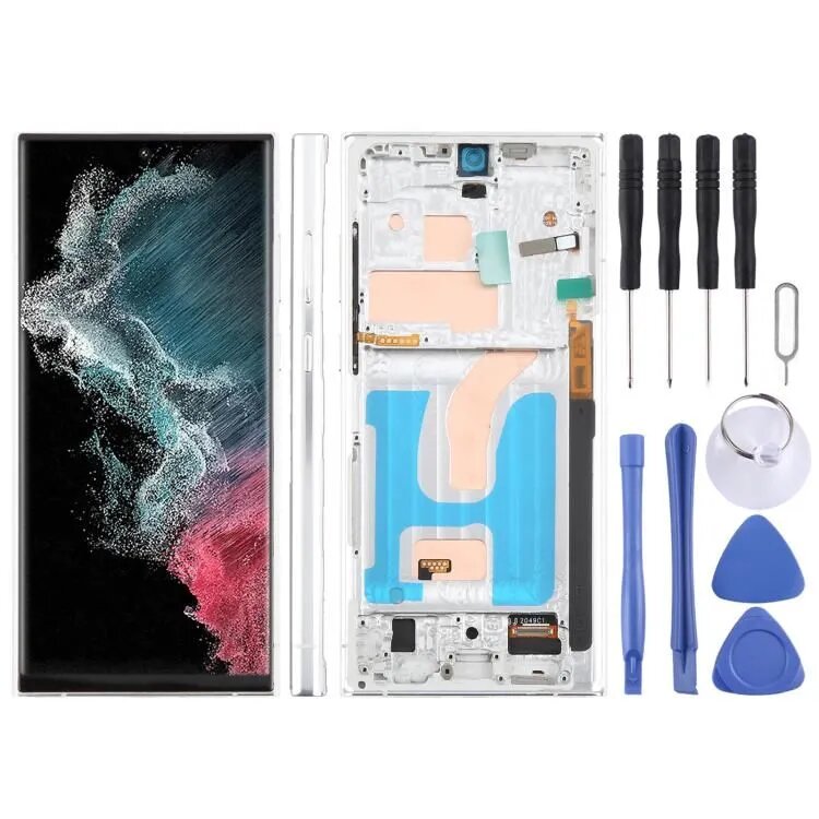 Для Samsung Galaxy S22 Ultra SM-S908B: полный узел TFT LCD-экрана с дигитайзером и рамкой, 6,72 дюйма, без поддержки сканера отпечатков пальцев (серебристый)