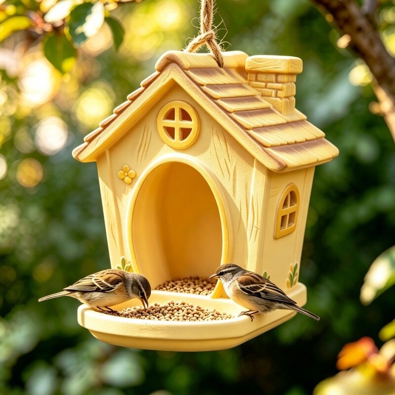 Деревянный скворечник для птиц / Кормушка для птиц подвесная, 10*11*10cm бежевый