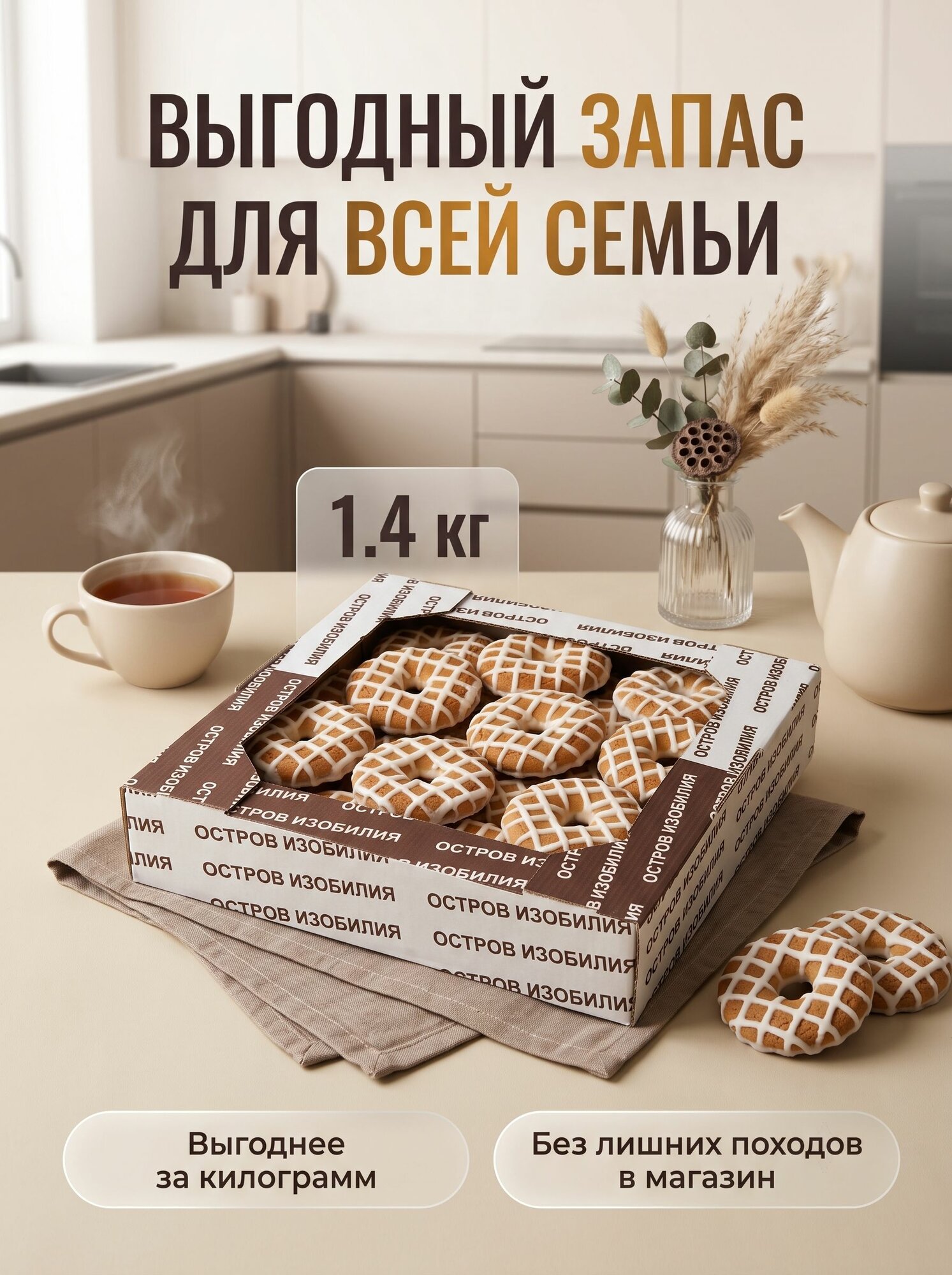 Печенье сахарное Кольцо с глазурью Остров Изобилия 1,4 кг к чаю — фото 1
