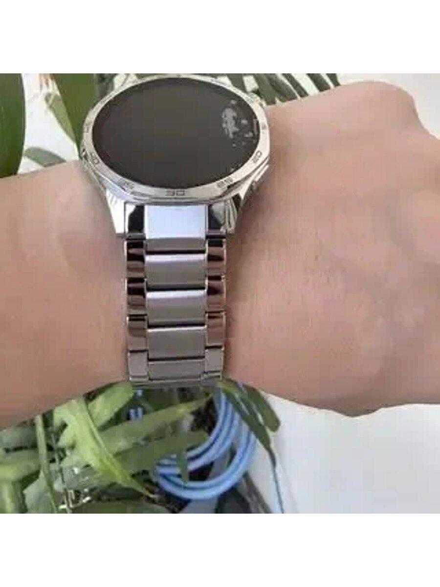 Титановый ремешок для 46mm, бесшовный изогнутый металлический браслет, серебро