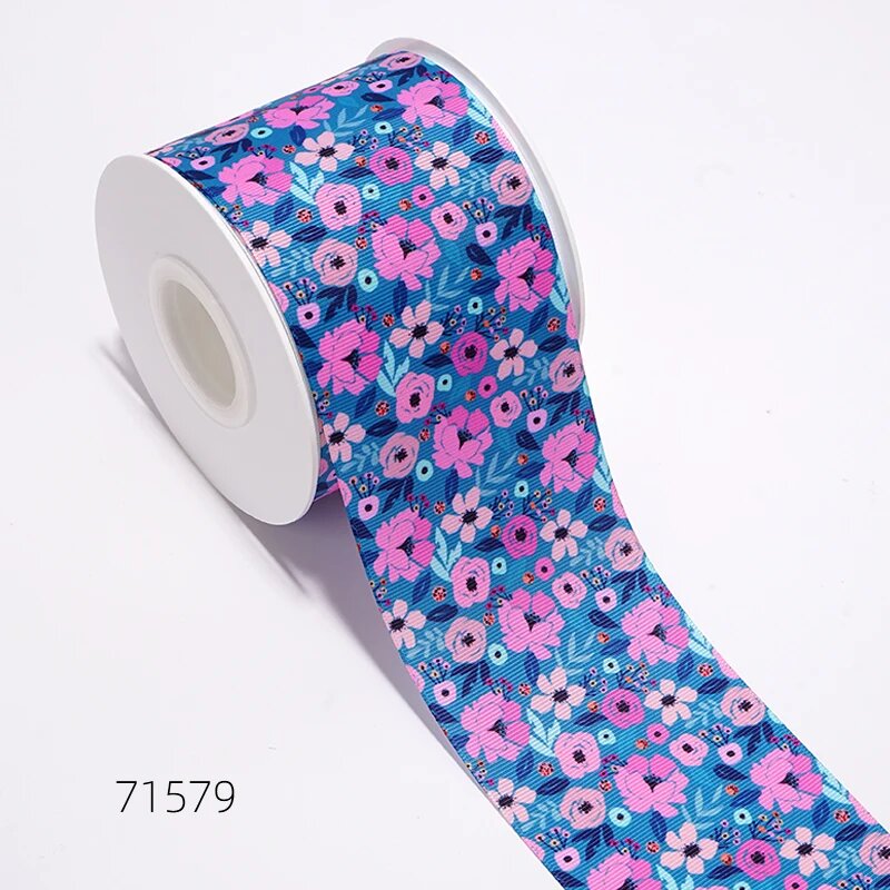Атласные ленты Top Ribbon с принтом цветов и насекомых 5 ярдов 71579, 38 mm grosgrain
