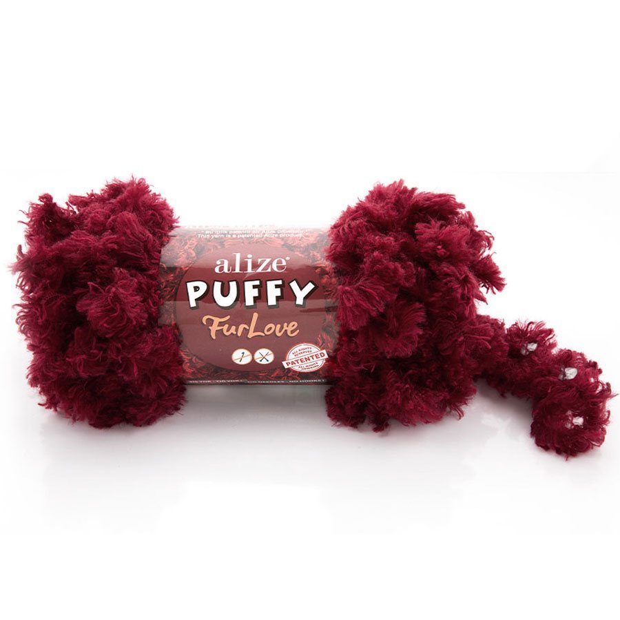 Пряжа Alize PUFFY FURLOVE 107 красное вино (5 мотков)