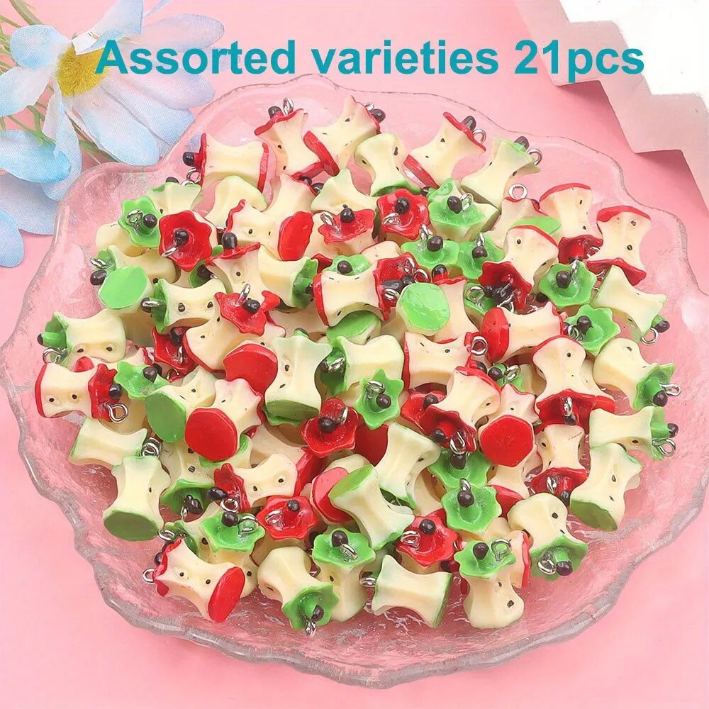 Бусины яблоки резиновые красные зеленые для украшений 21pcs