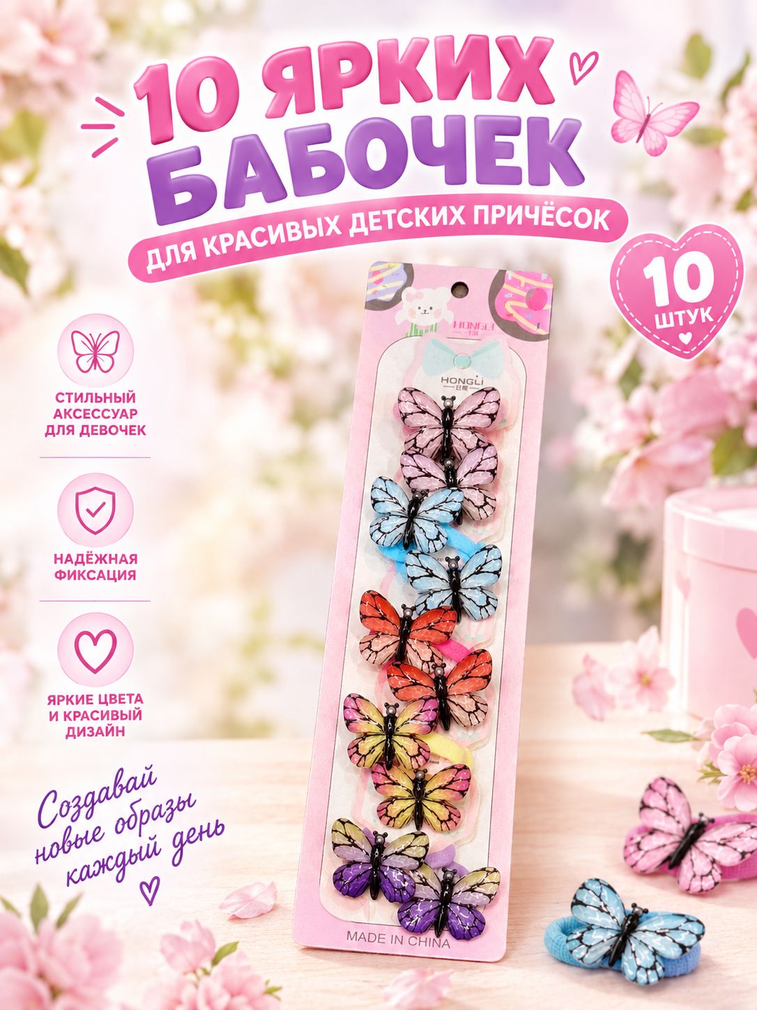 Резинки для волос детские для девочки бабочки / подарочный набор резинок для девочек
