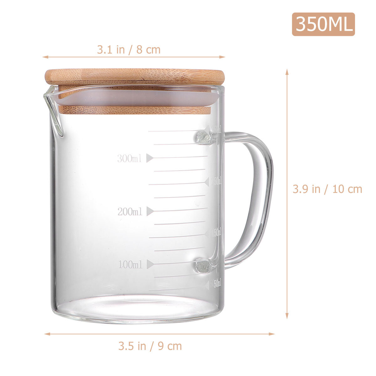 Стакан Для Измерения 350мл Из Стекла С Крышкой Для Кухни Ресторана 9x8 Cm