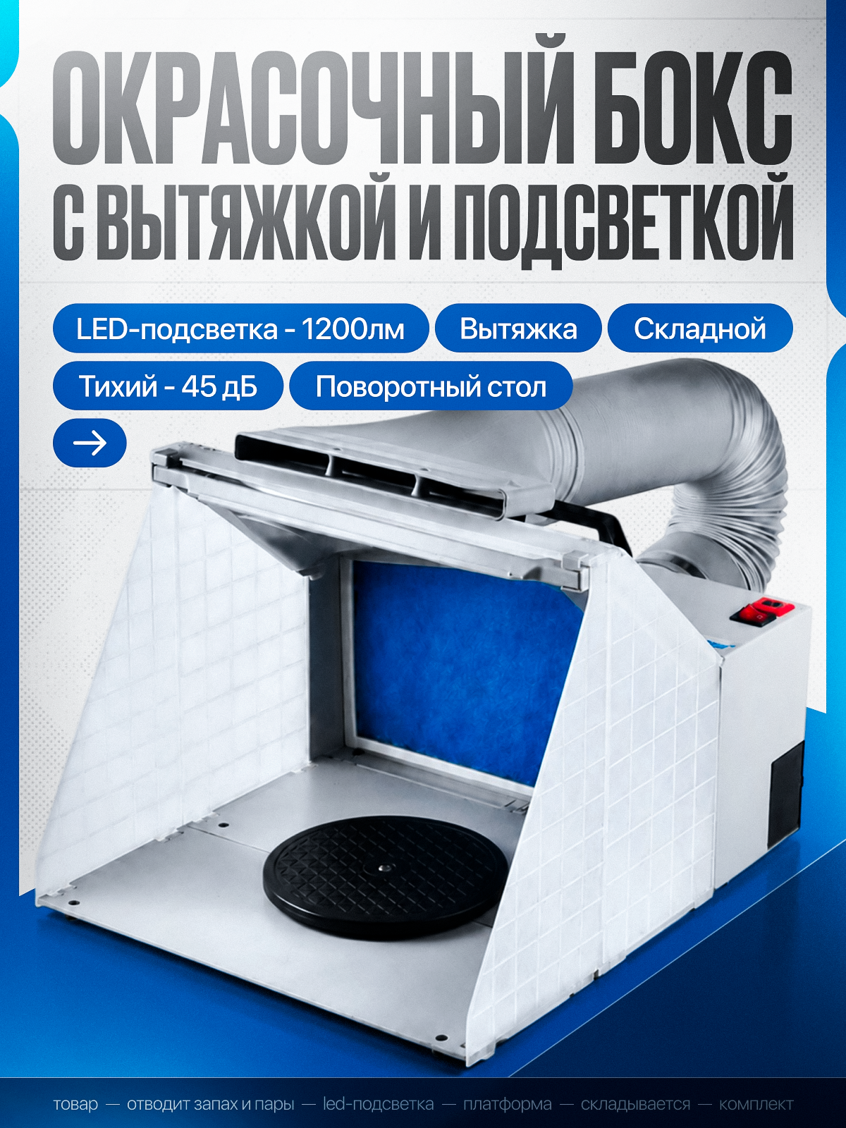 Окрасочный бокс Svendsen ClearBooth, LED-подсветка, складная конструкция, пластик