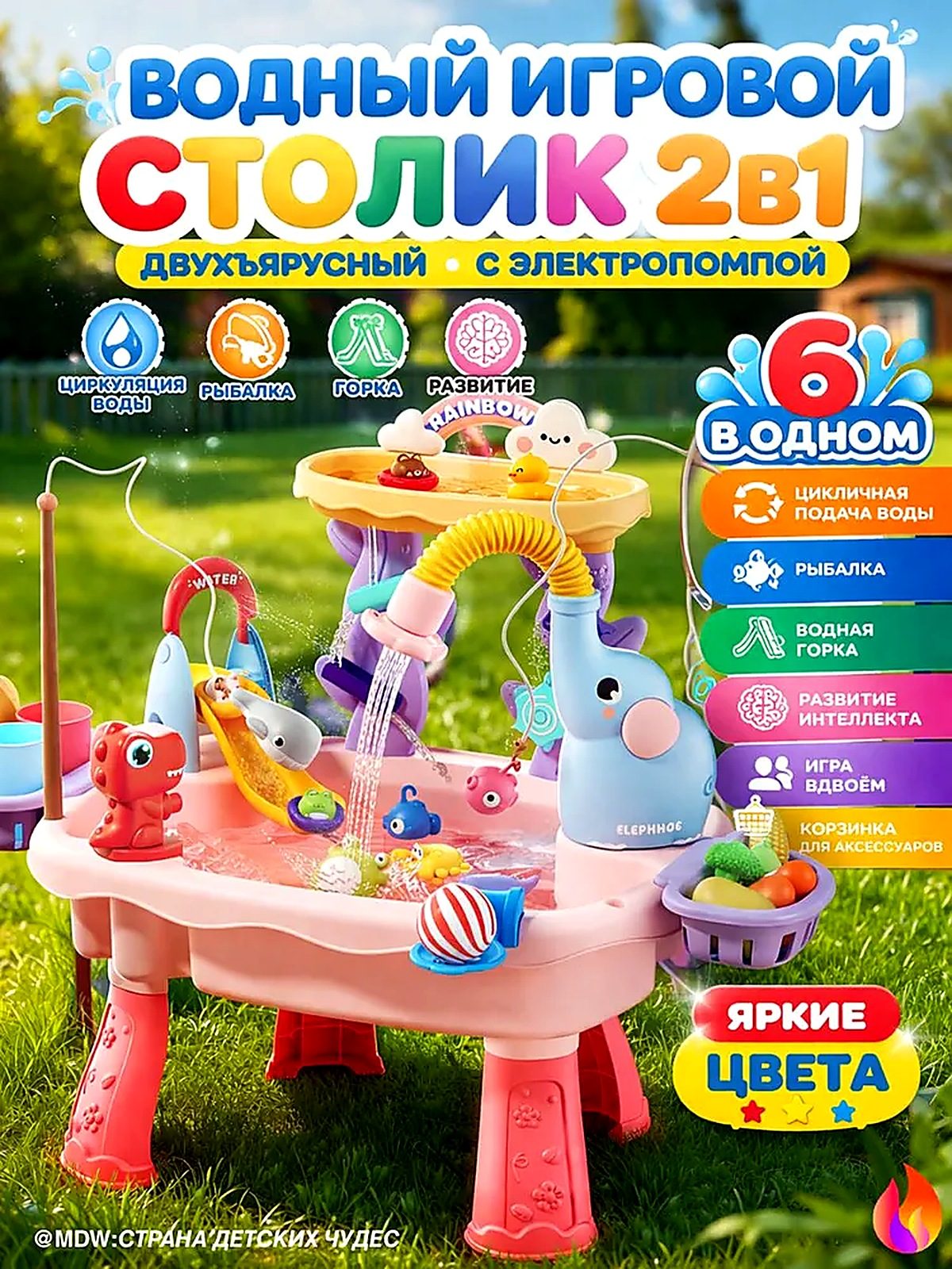 Циклическая водная горка/Детская настольная игра рыбалка / Развивающий столик для игры с водой