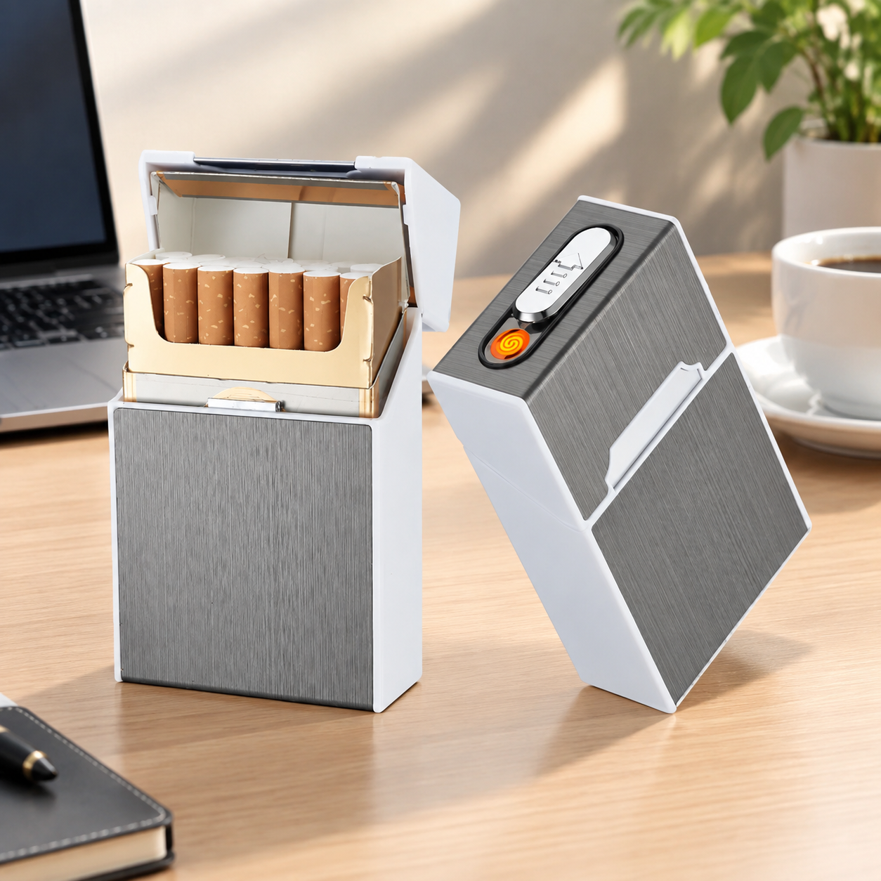 Портсигар металлический с USB зажигалкой, на магните, цвет серебро, 10х6х3 см, FatCat (Цвет товара: серебристый; Объем: 0.18 л)