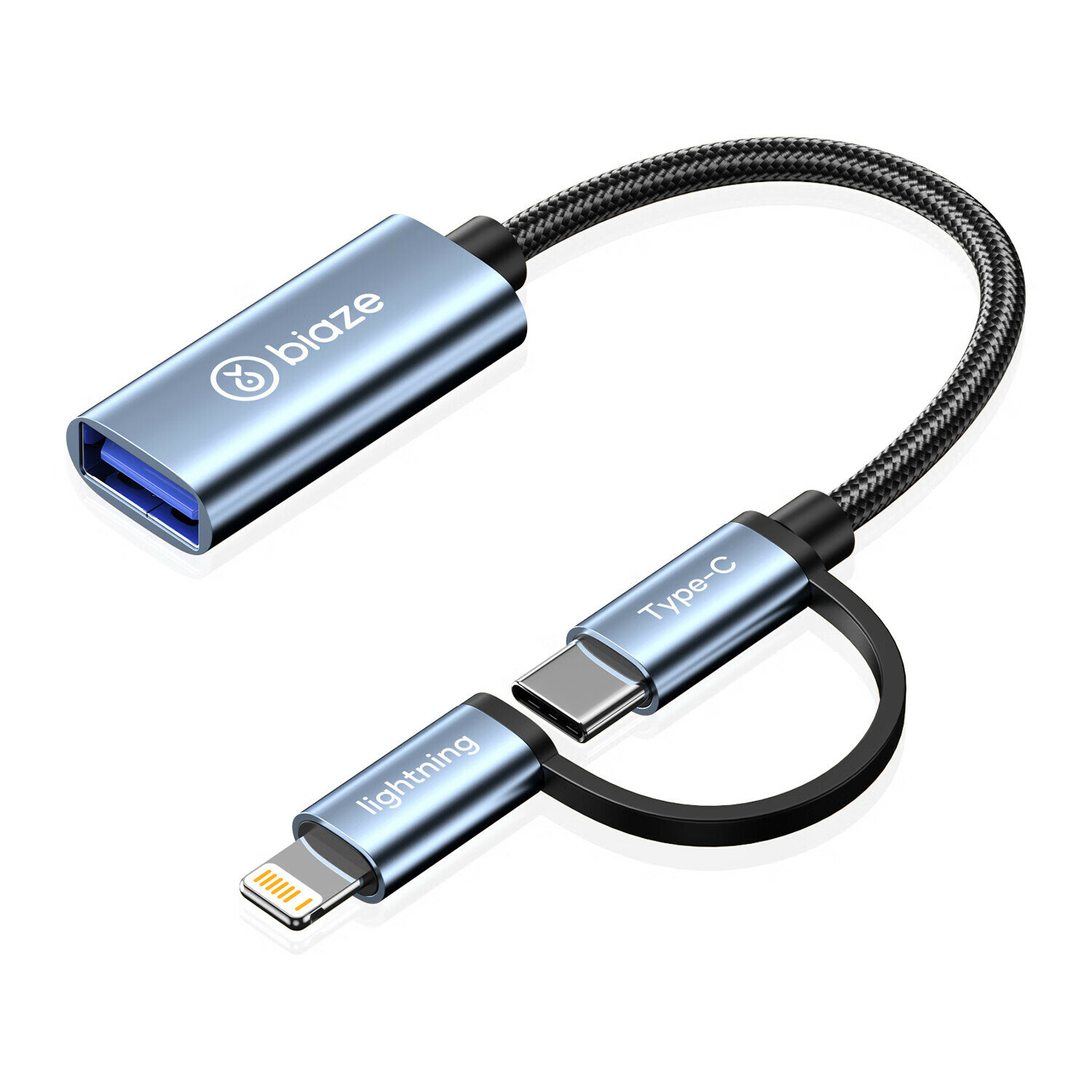 BIAZE адаптер Type-C/Lightning двойного порта совместимый с Xiaomi Huawei Apple 17 16 15 14 Pro Max OTG кабель