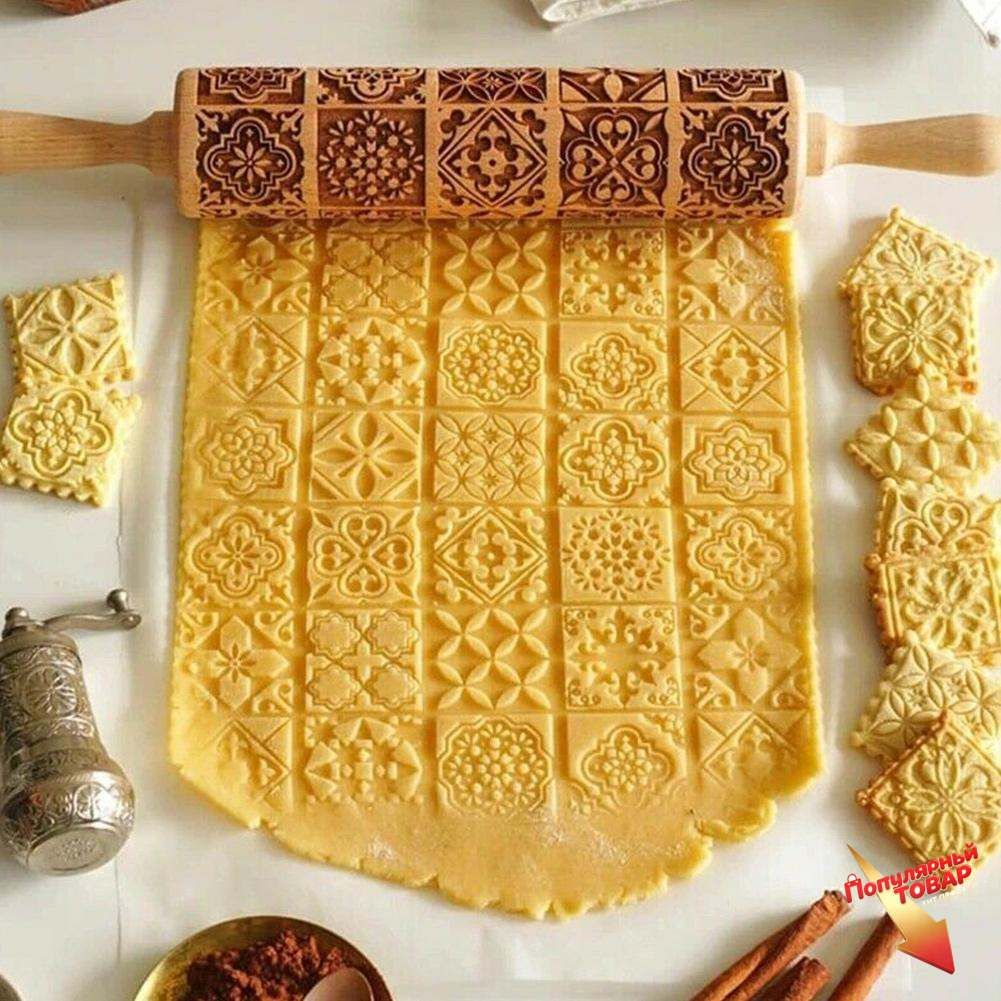 Скалка с узором, Артикул: 5588481394, Материал рабочей части: Дерево