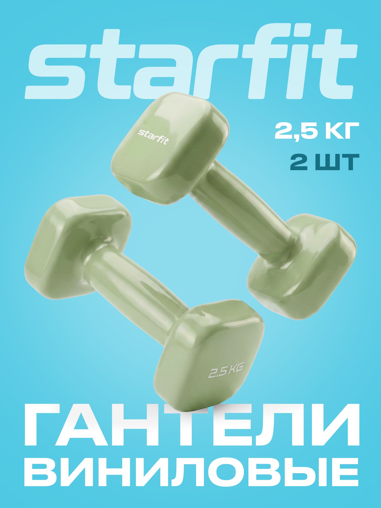 Гантели для спорта и фитнеса виниловые STARFIT 2,5 кг 2 шт