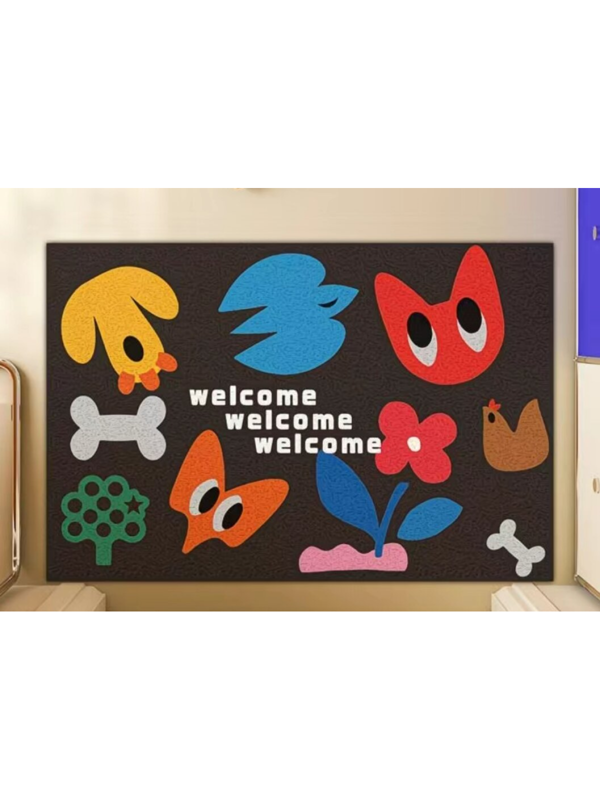 Входной коврик с веселым мультяшным принтом и надписью welcome, размер 50 на 80 см, нескользящий