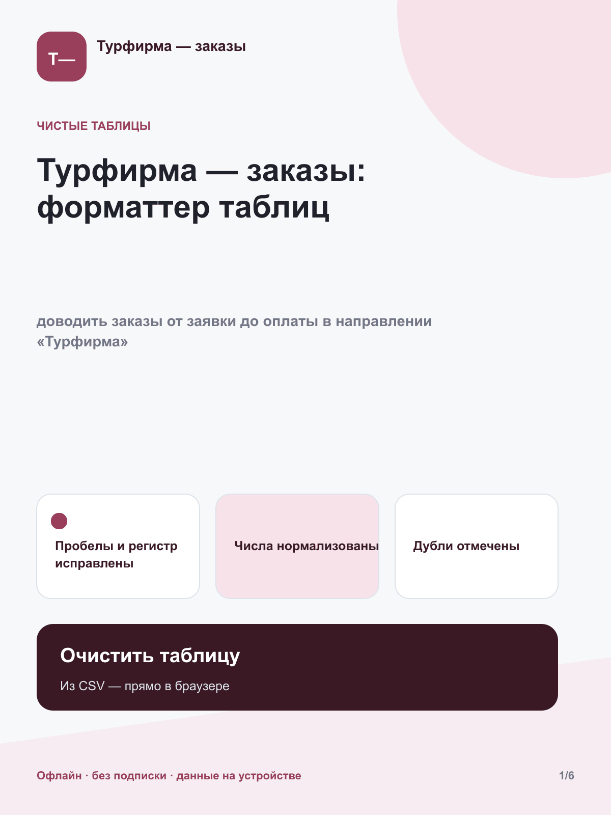 Турфирма — заказы: форматтер таблиц