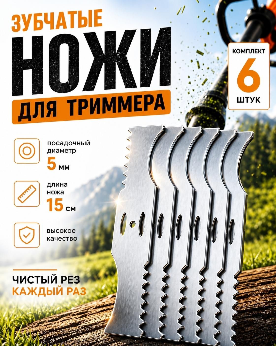Нож металлический (комплект 6 штук) для аккумуляторного триммера/ кротов, DECO, ZITREK, DYMAX, VORTEX