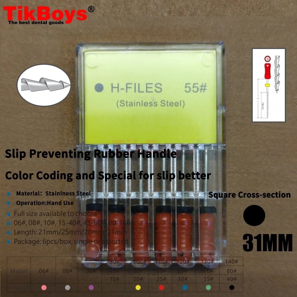 RAISYOU H-файлы для корневых каналов 6 шт. H-Files-31mm-55