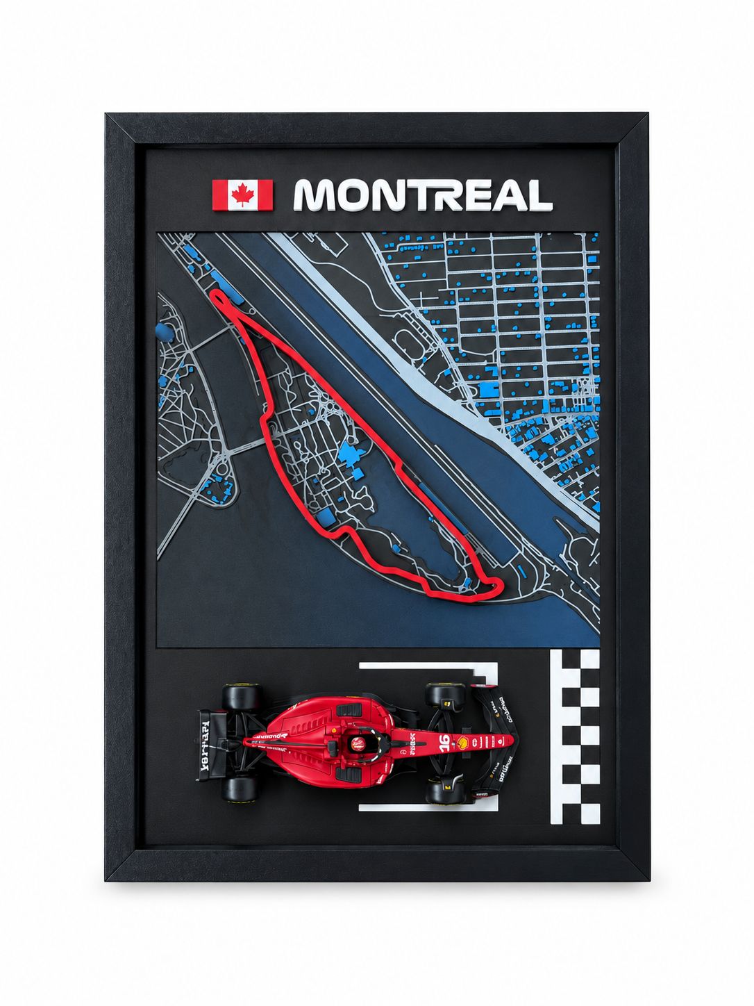 Коллекционная рамка Формулы 1 с трассой Montreal + машинка Bburago 1:43 Ferrari SF-23 №16 Charles Leclerc, 3D печать