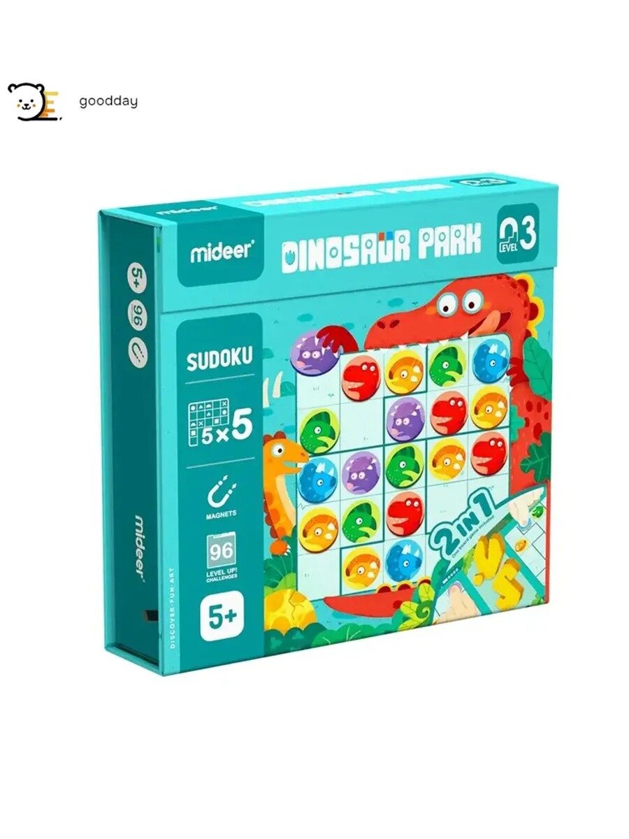 Настольная игра Судоку "Парк Динозавров" 5+, бирюзовая, для 1–2 игроков