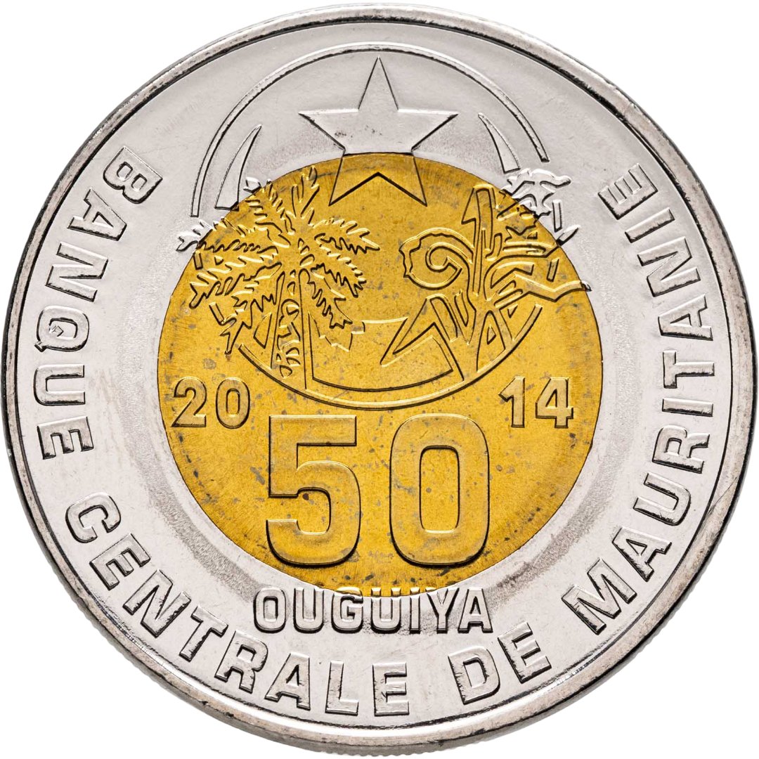 Мавритания 50 угий 2014, Биметалл, в сохранности AU-UNC