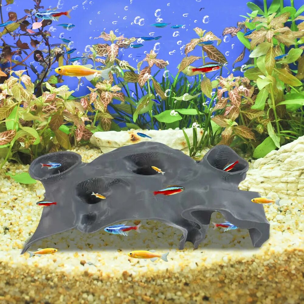 Пещера для сомиков Pleco из PLA, серая, размер L
