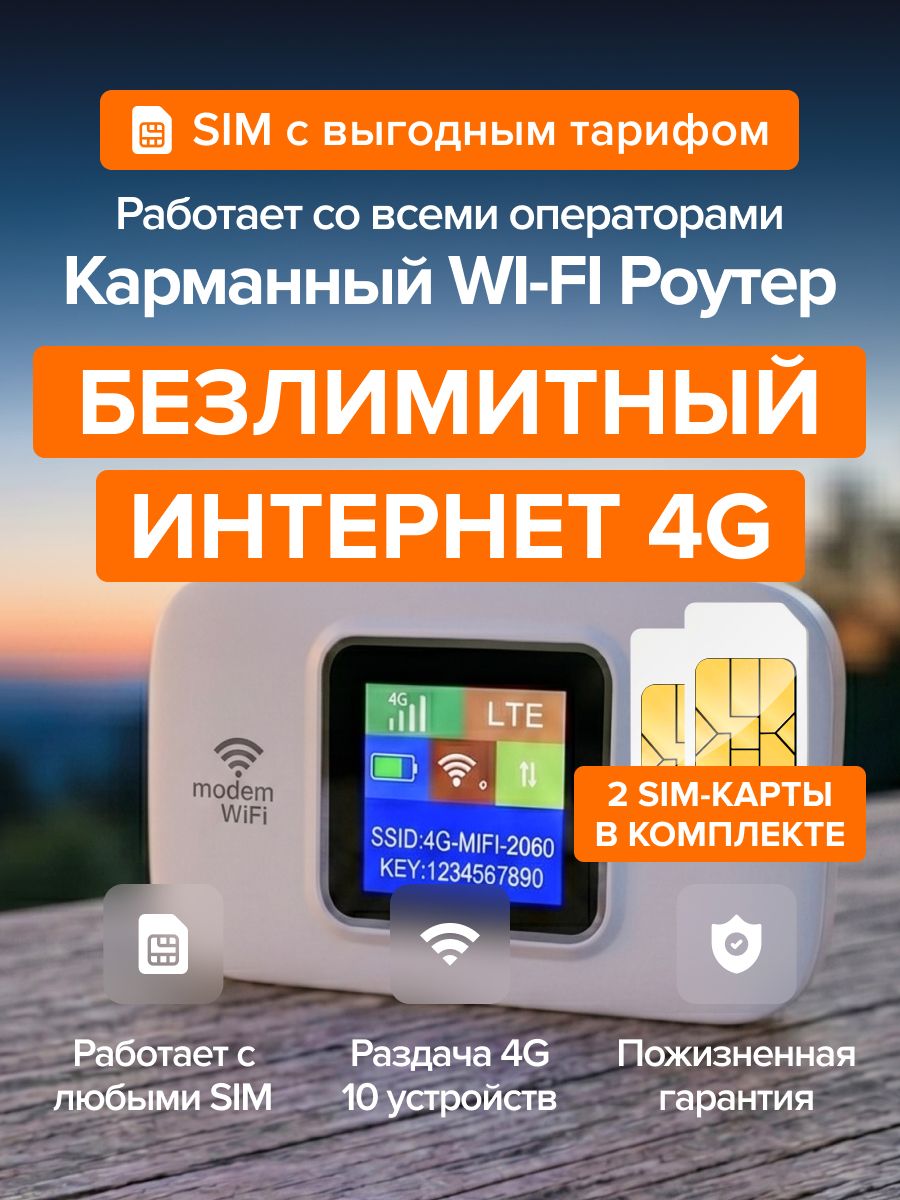 Роутер WiFi с сим картой 4G, вайфай модем белый