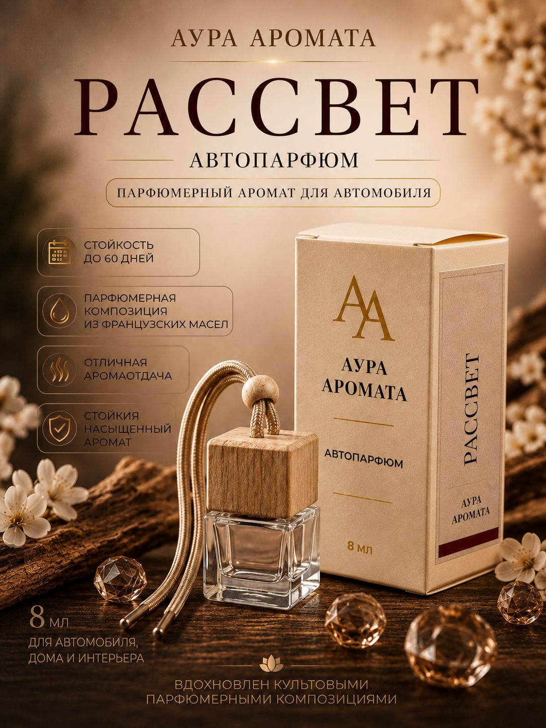 Автомобильный ароматизатор Рассвет 8 мл - свежий зелёный авто парфюм