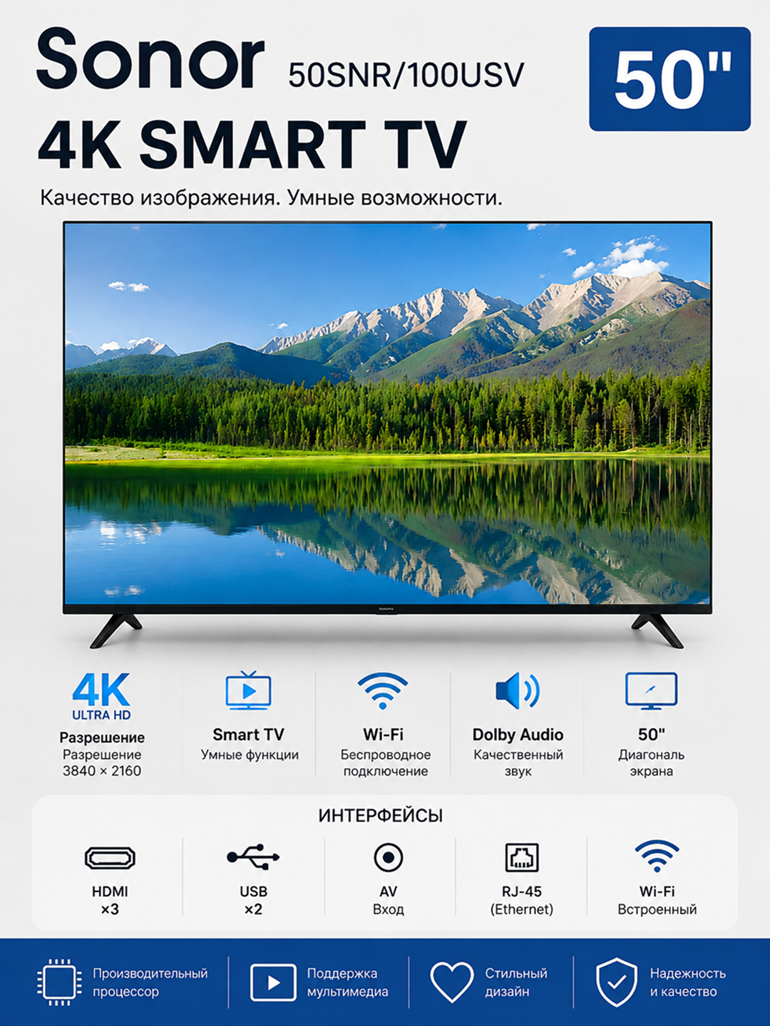 TelevizorSonor 50SNR/100USV TV - 50" 4K Smart TV Android tizimi