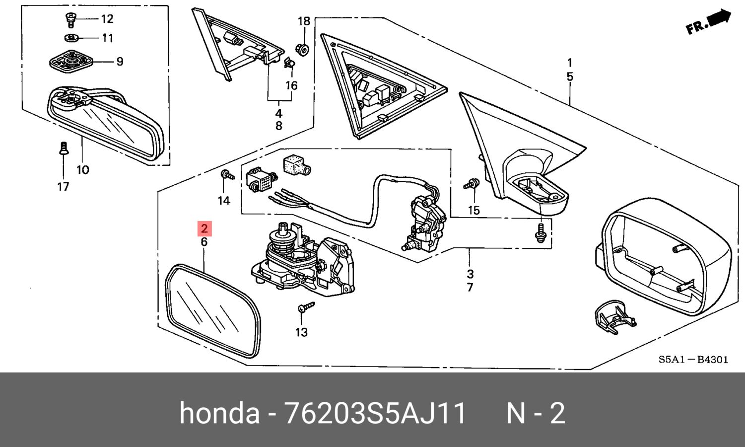 Зеркало. Элемент Org (HONDA 76203S5AJ11)